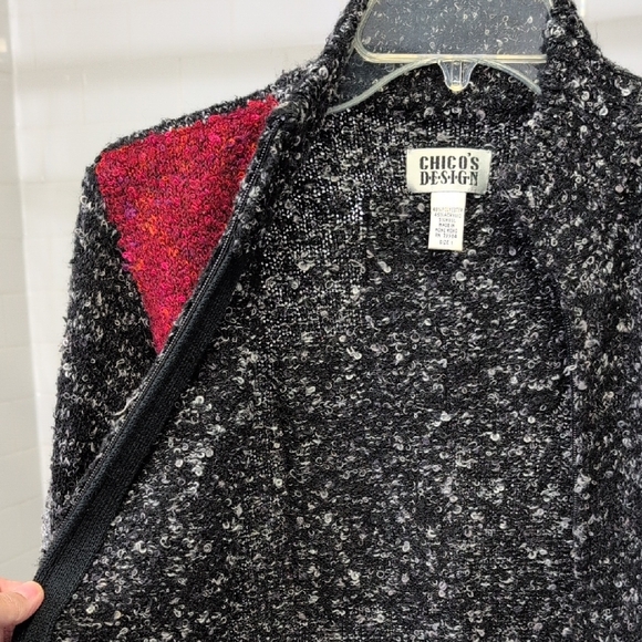 Chic Black and Red Patchwork Zip Up Cardigan - Picture 4 of 10